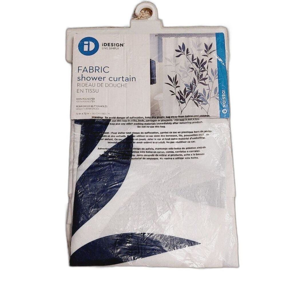 Eucalyptus Leaves Fabric Shower Curtain White & Navy Blue NWT Nature 72 x 72